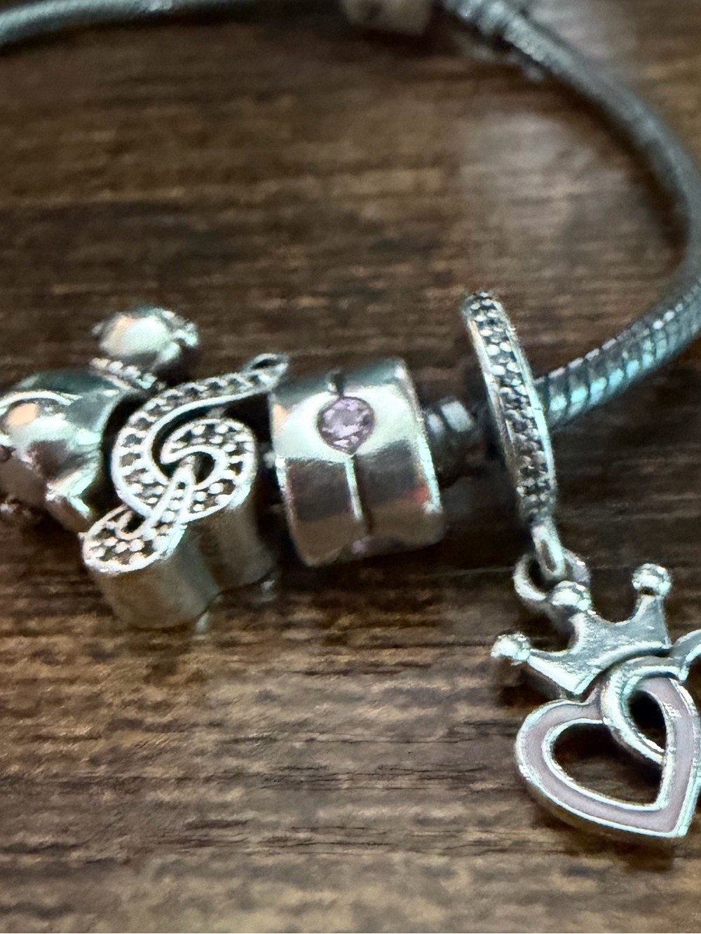 Pandora Silver Barrel Charm with pink CZ